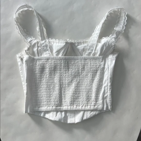 L*Space Jamie Cute Lace Trim Corset Top Smocked Cotton White Large - Picture 6 of 8